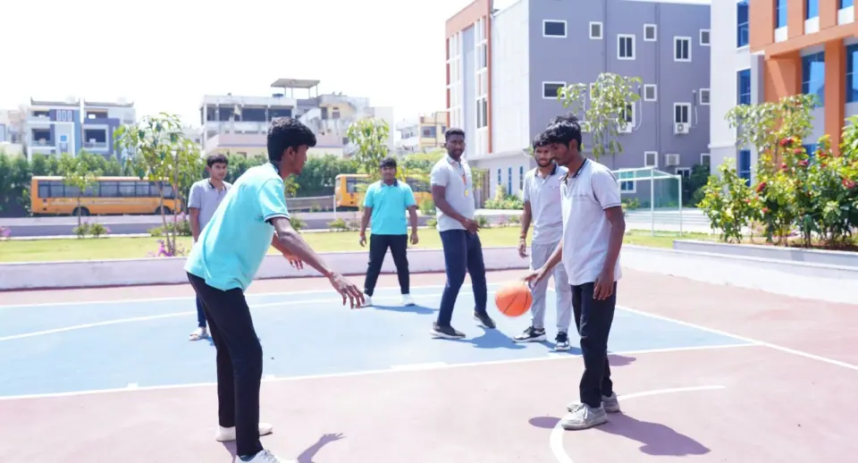 Students playing basketball