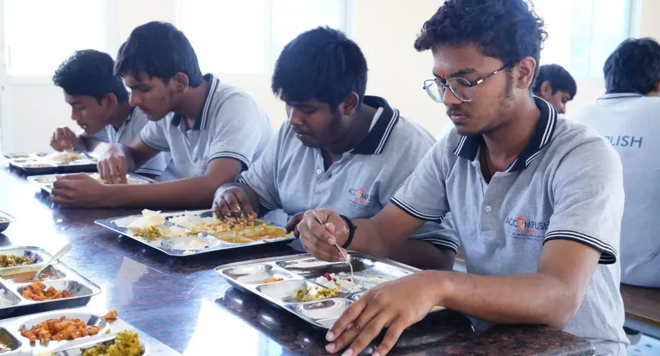Students enjoying lunch in the dining hall