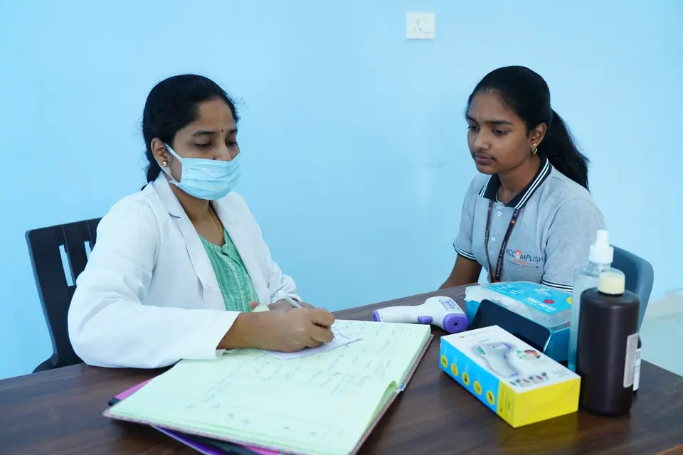 A routine health check-up in the medical room