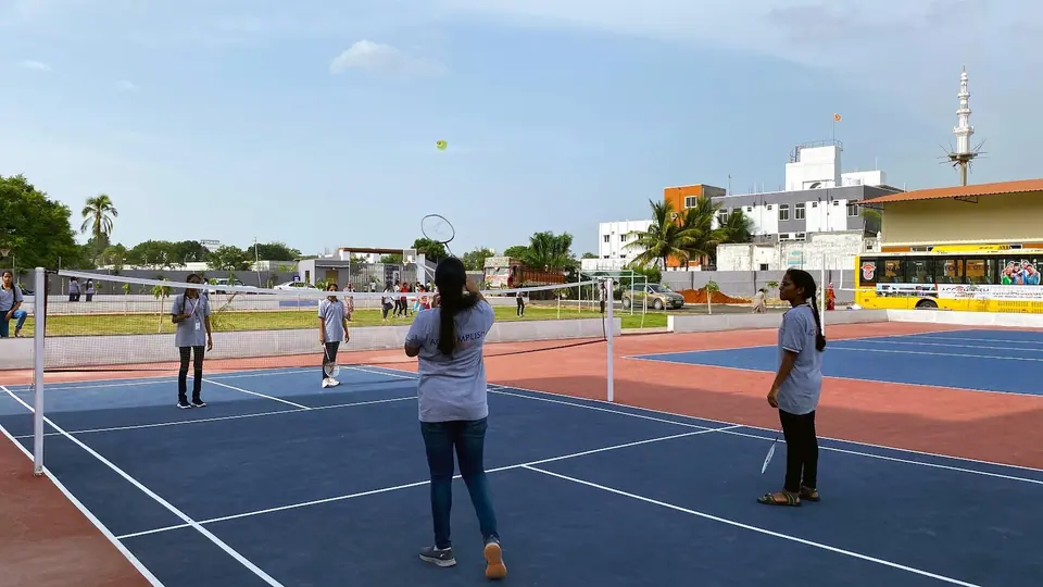 Students playing volleyball