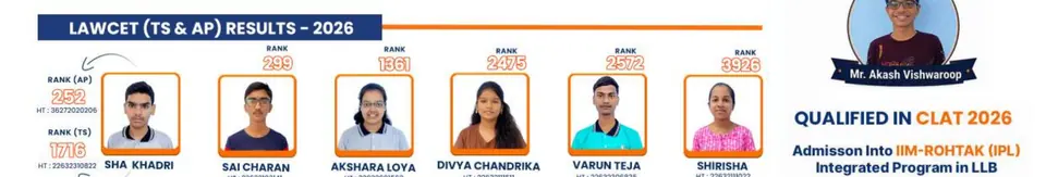LAWCET (TS & AP) 2026 ranks and CLAT 2026 qualifier Akash Vishwaroop